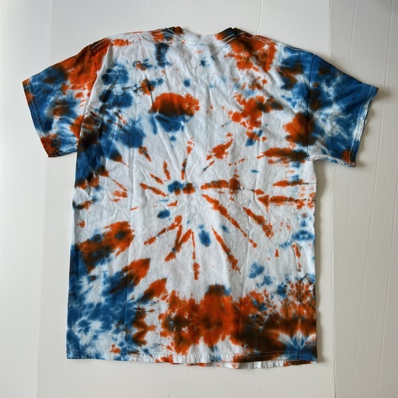 tie dye tee Size L white orange blue spiral dye Gildan t shirt - Picture 6 of 6